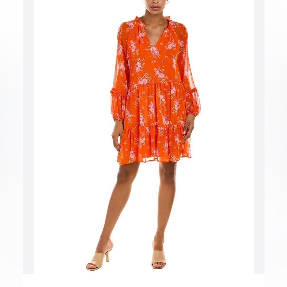 Vince Camuto Women's Orange Floral Dress Size Medium